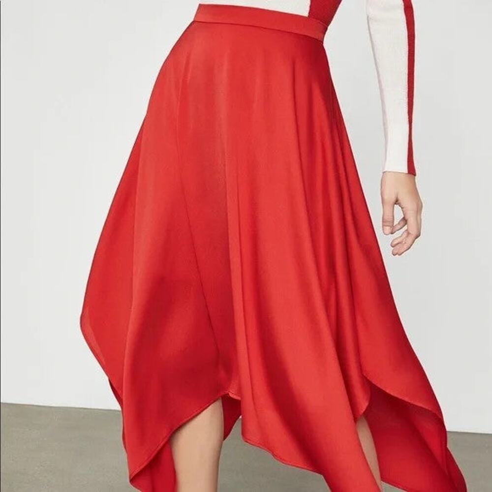 BCBGMAXAZRIA Red Handkerchief Hem Midi Skirt - S